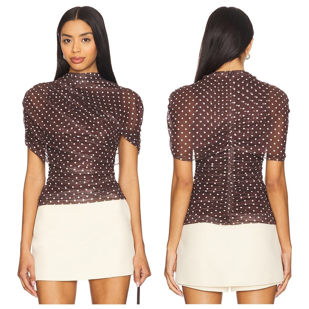 Amanda Uprichard Evianna Top Polka Dot Mesh Draped Party Evening Preppy Fall XS